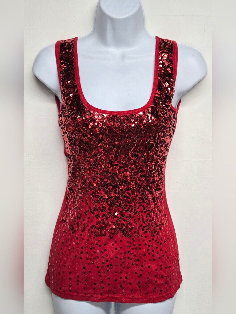 Say What? S Red Tank Top Ribbed Sequin Fitted Stretch Pullover Dressy
